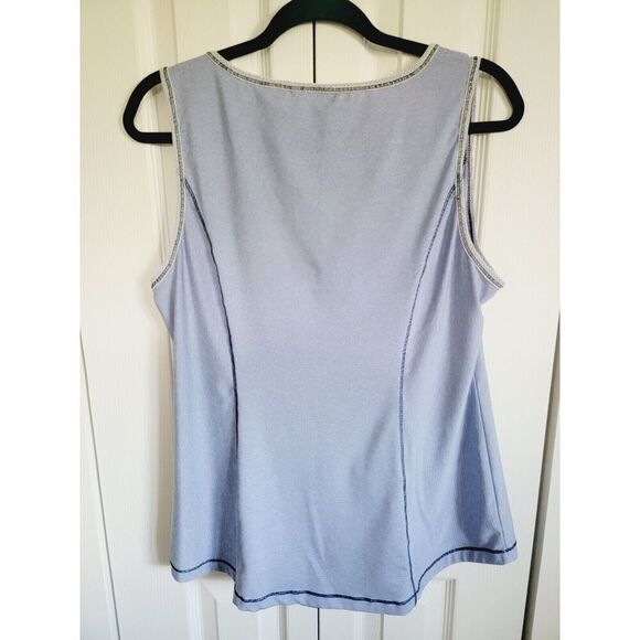 Chico's Zenergy 2  Sleeveless Tunic Top Size Large Blue White Striped Rouge Frnt - Picture 2 of 7
